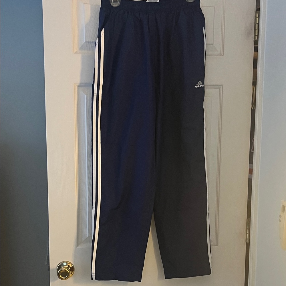 Adidas Women's Navy Joggers with White Stripes